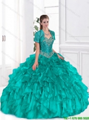Perfect Beaded and Ruffles Sweet 16 Dresses in Turquoise