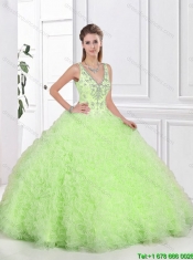 Popular Ruffles Yellow Green Sweet 16 Dresses with Beading