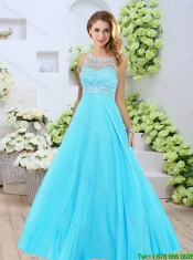 2016 Classical Spring Bateau Aqua Blue Prom Dresses with Brush Train