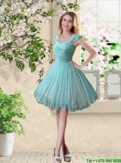 2016 Decent Spring Short Straps Knee Length Bridesmaid Dresses in Turquoise