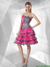 2016 Discount A Line Strapless Zebra Dama Dresses with Ruffled Layers
