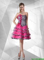 2016 Discount A Line Strapless Zebra Dama Dresses with Ruffled Layers