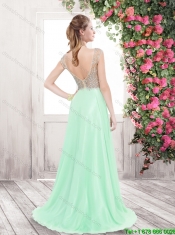 2016 Fashionable Summer V Neck Beaded Prom Dresses with Brush Train