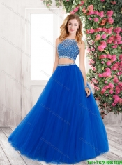 2016 Perfect Spring A Line Bateau Blue Prom Gowns with Beading