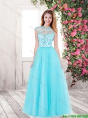 2016 Pretty Spring Open Back High Neck Prom Dresses in Aqua Blue