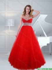 2016 Wonderful Spring Sweetheart Beaded Brush Train Prom Dresses in Red