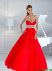 2016 Wonderful Spring Sweetheart Beaded Brush Train Prom Dresses in Red