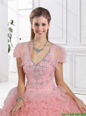 Elegant V Neck Beaded Quinceanera Dresses with Open Back