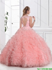 Elegant V Neck Beaded Quinceanera Dresses with Open Back