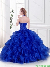 Fashionable Beaded and Ruffles Quinceanera Dresses with Halter Top