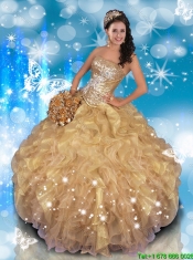 Fashionable Strapless Beading and Ruffles Quinceanera Gowns in Champagne