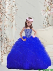 Fitting Beaded and Ruffles Royal Blue Mini  Quinceanera Dresses with Spaghetti