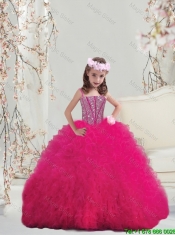Lovely Spaghetti Hot Pink Mini  Quinceanera Dresses with Beading and Ruffles