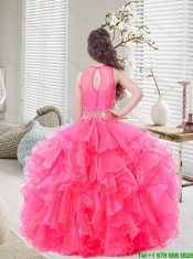New Style Beaded and Ruffles  Mini Quinceanera Dresses in Hot Pink