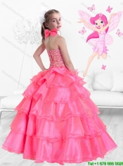 Perfect Hand Made Flowers Rose Pink Mini  Quinceanera Dresses with Halter Top