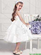 Perfect Spaghetti Straps White Flower Girl Dresses with Appliques