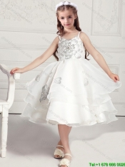 Perfect Spaghetti Straps White Flower Girl Dresses with Appliques