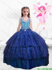 Popular Beaded Floor Length Mini Quinceanera Dresses in Royal Blue