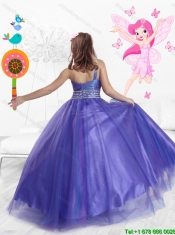 Popular One Shoulder Beaded Mini  Quinceanera Dresses in Purple