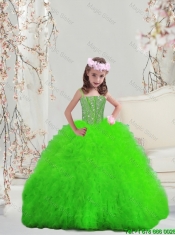 Suitable Spring Green Spaghetti Mini Quinceanera Dresseswith Beading and Ruffles