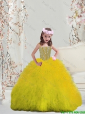 Suitable Yellow Spaghetti Mini  Quinceanera Dresses with Beading and Ruffles