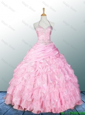 Beautiful Halter Top Pink Quinceanera Dresses with Appliques