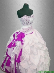 Beautiful Ball Gown Beaded Quinceanera Dresses in White and Fuchsia