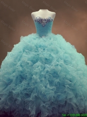 Beautiful Beaded and Ruffles Quinceanera Gowns in Light Blue