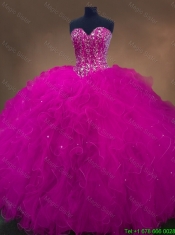 Beautiful Beaded Fuchsia Sweet 16 Dresses with Sweetheart