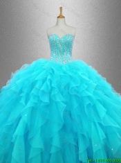 Beautiful Beaded Sweetheart Quinceanera Gowns in Aqua Blue