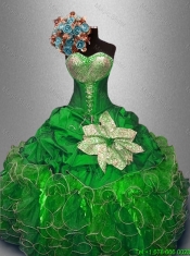 Beautiful Green Quinceanera Dresses with Sequins and Ruffles