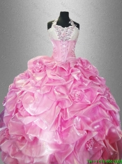 Beautiful Halter Top Quinceanera Dresses with Pick Ups and Hand Made Flowers