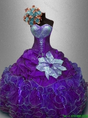 Beautiful Sequined Purple Sweet 16 Gowns with Ruffles