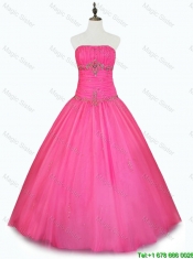 Beautiful Strapless Hot Pink Quinceanera Dresses with Beading