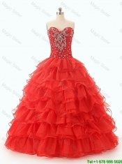 Discount Beaded and Ruffled Layers Quinceanera Dresses in Red