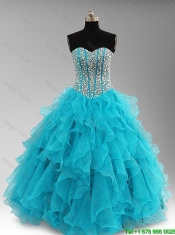 Discount Beaded and Ruffles Quinceanera Dresses in Aqua Blue