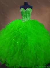Discount Beaded Spring Green Sweet 16 Gowns with Ruffles