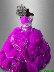 Discount Rolling Flowers Sweetheart Quinceanera Dresses in Fuchsia
