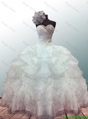 Discount Sweetheart Ball Gown White Quinceanera Dresses with Beading and Ruffles