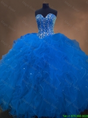 Discount Sweetheart Beaded Blue Quinceanera Dresses with Ruffles