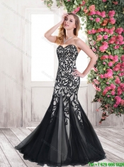 Appliques and Beaded Mermaid New Style Prom Dresses in Black