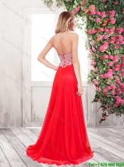 Beautiful Brush Train Beaded 2016 Prom Dresses in Red