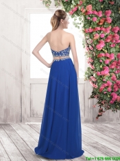 Beautiful Brush Train Halter Top Prom Dresses in Blue