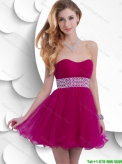 Best Selling A Line Ruched Fuchsia Prom Dresses with Beading