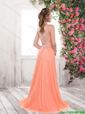 Best Selling Beaded Brush Train Prom Dresses in Orange