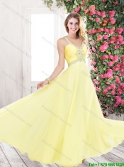 Brand New Brush Train Yellow Prom Dresses with Beading for 2016
