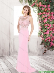 Discount Brush Train Appliques Prom Dresses in Rose Pink
