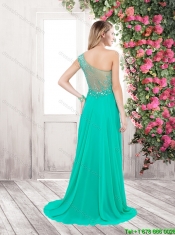 Discount One Shoulder Beaded Prom Dresses with Brush Train
