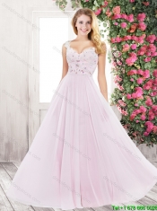 Elegant Beaded and Appliques Prom Dresses with Brush Train