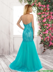 Elegant Mermaid Laced and Beaded Prom Dresses with Brush Train